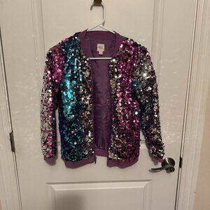 Purple & teal sequin jacket for girls (size 10/12)
